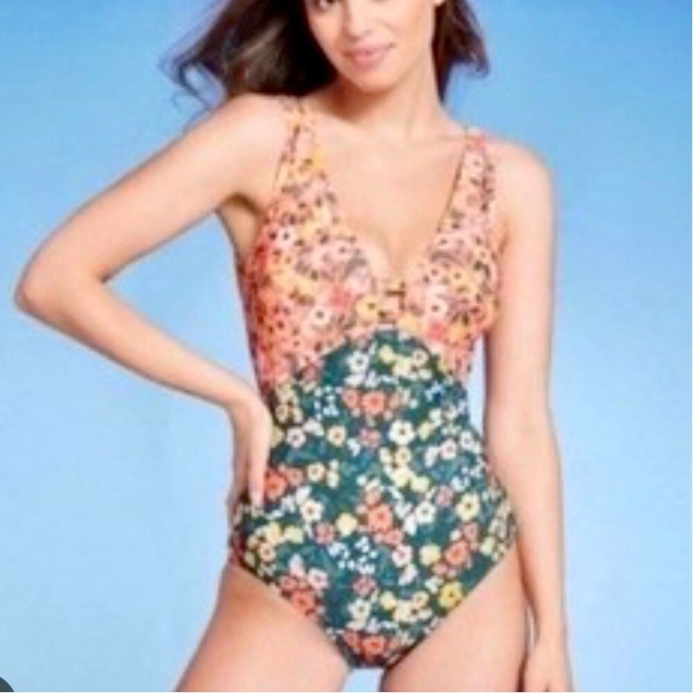 Palisades Beach Club One Piece Swimsuit Womens S Multicolor Floral Cutout